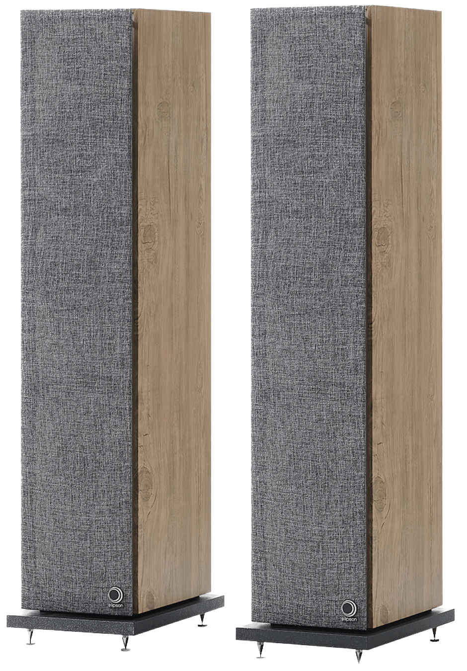 Elipson Horus 11F BT Active Floorstanding Speakers in Light Wood and Beige, pair with grilles