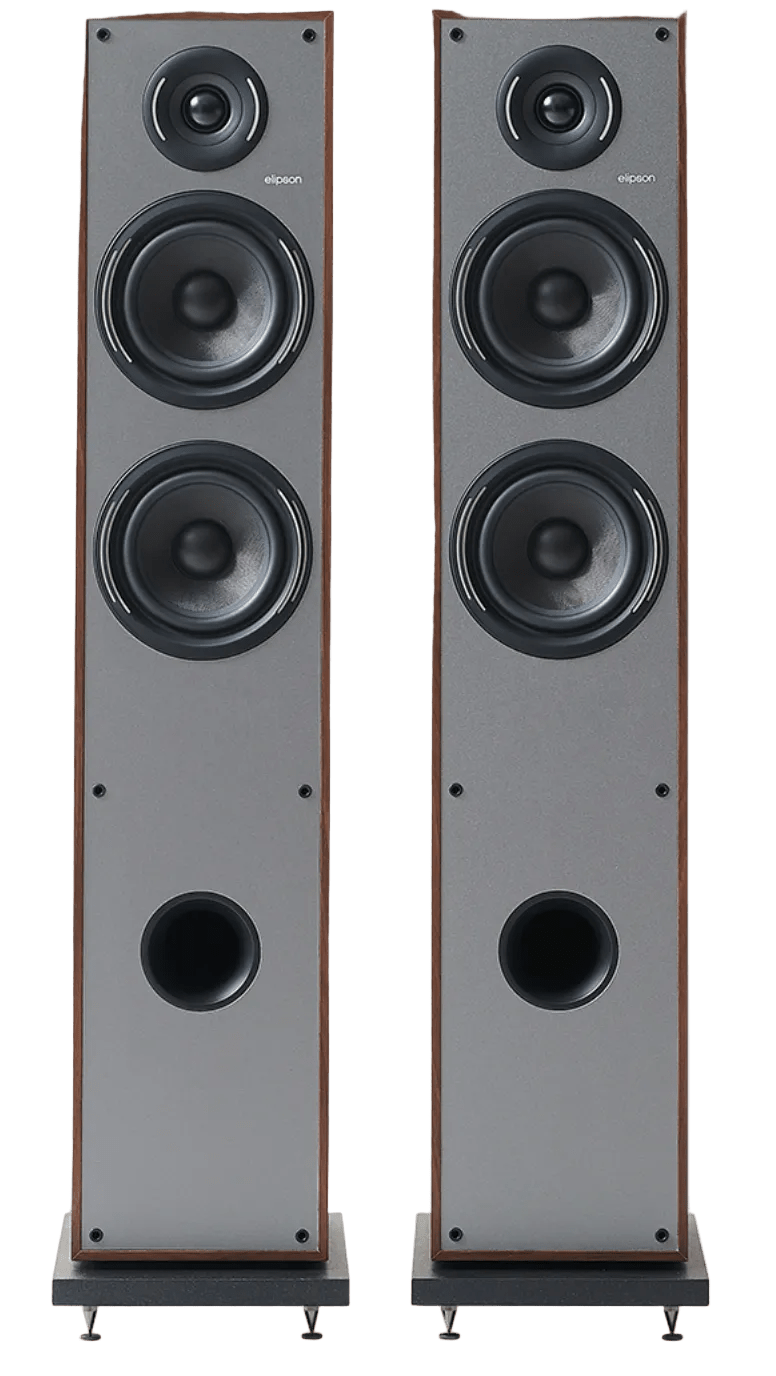 Elipson Horus 11F BT Active Floorstanding Speakers in Walnut, front without grilles