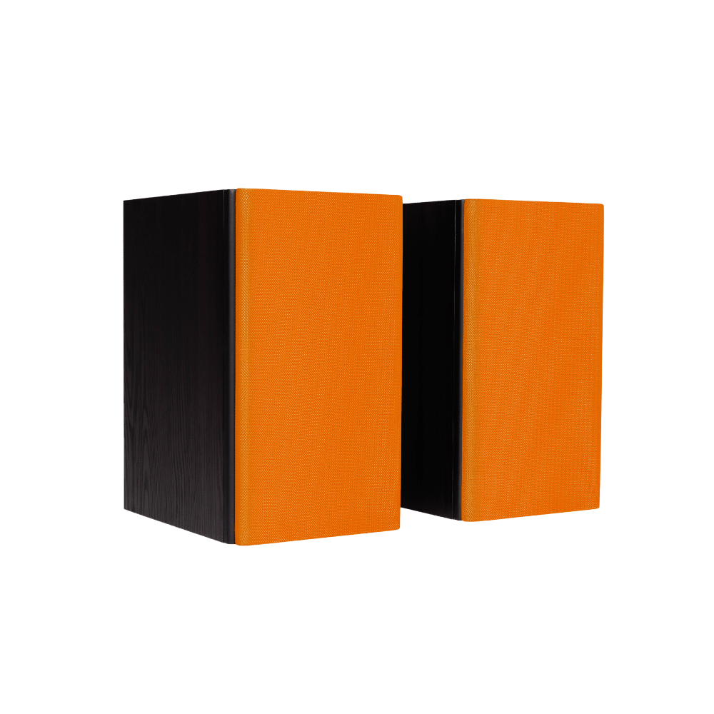 Encel Gelati Bookshelf Speakers in Birch Black with apricot grilles