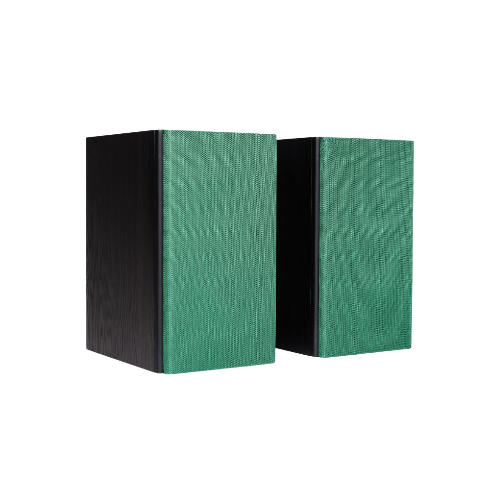 Encel Gelati Bookshelf Speakers in Birch Black with eucalyptus green grilles