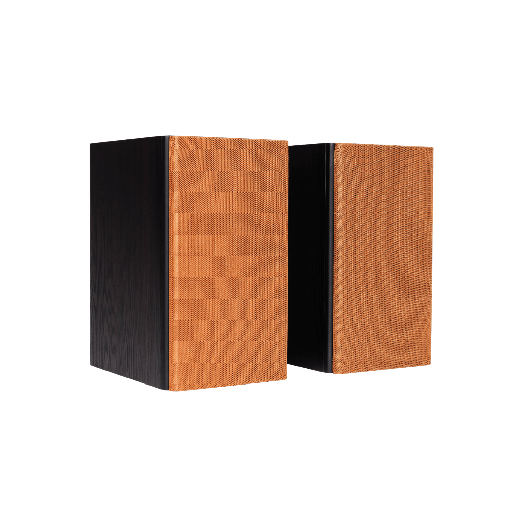 Encel Gelati Bookshelf Speakers in Birch Black with coffee brown grilles