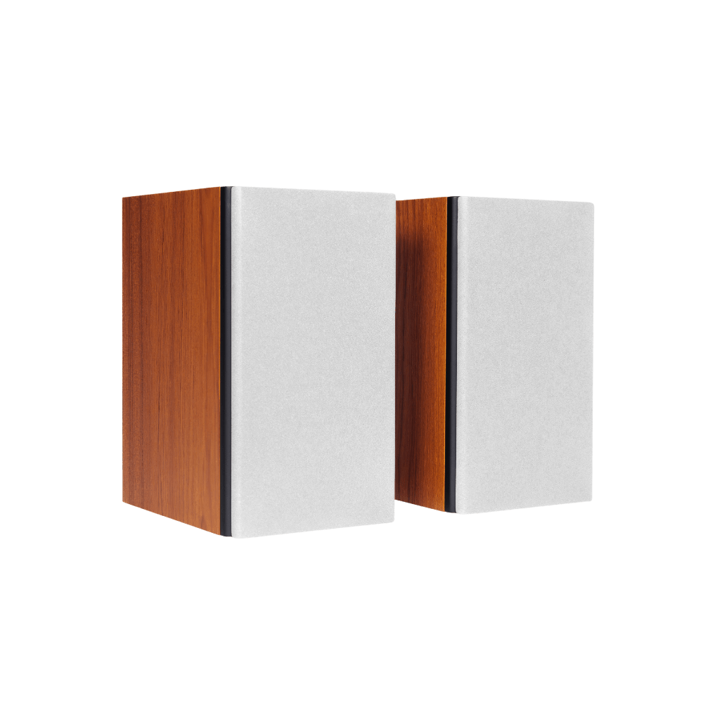 Encel Gelati Bookshelf Speakers in Caramel Walnut with White Grilles