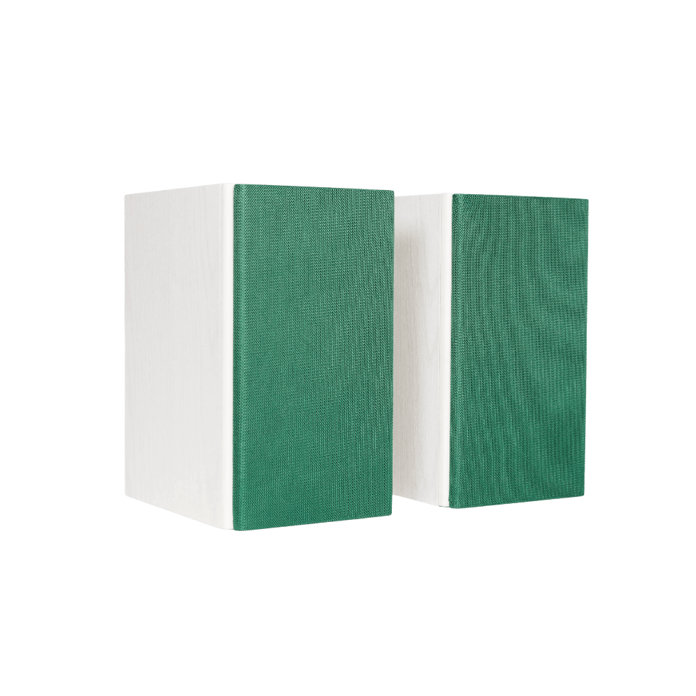 Encel Gelati Bookshelf Speakers in Vanilla White with eucalyptus green Grilles
