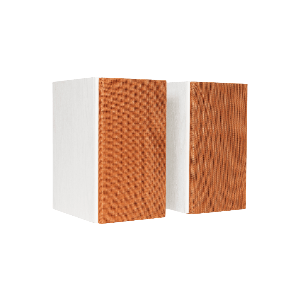Encel Gelati Bookshelf Speakers in Vanilla White with coffee brown Grilles