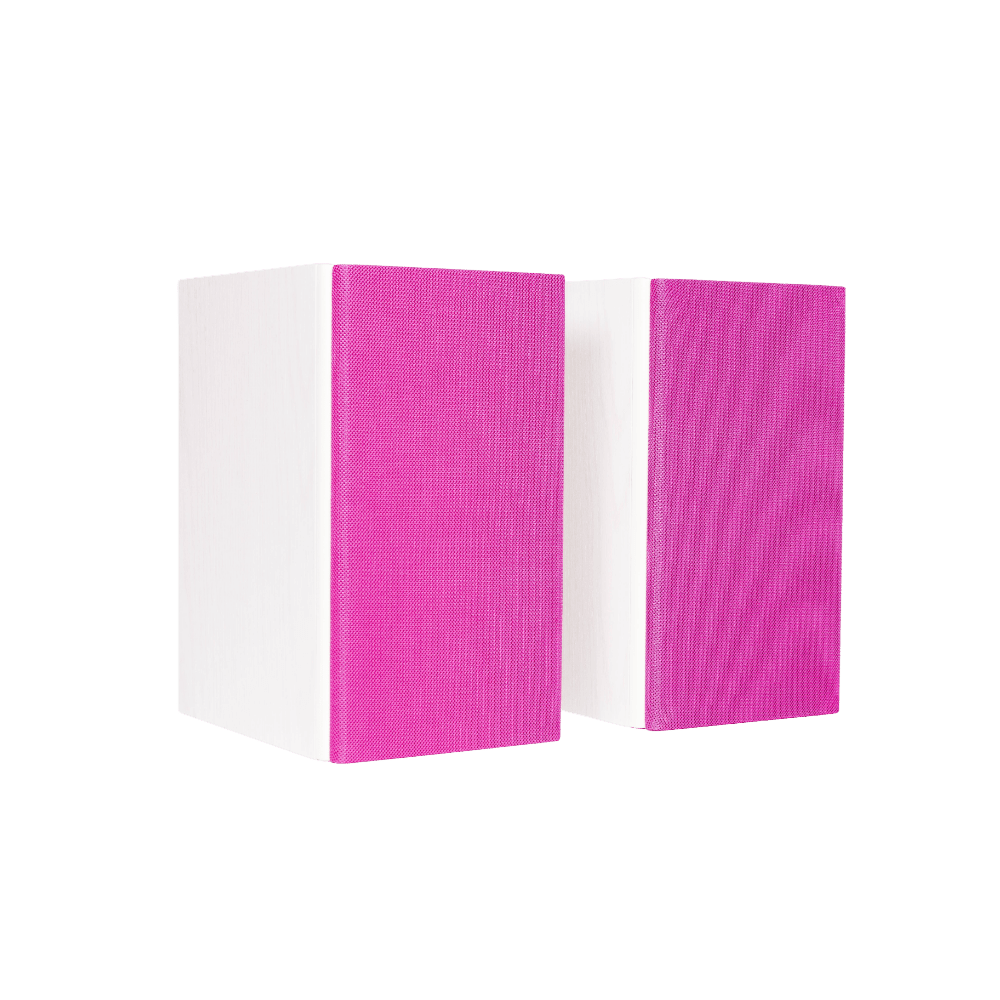 Encel Gelati Bookshelf Speakers in Vanilla White with valentine pink Grilles