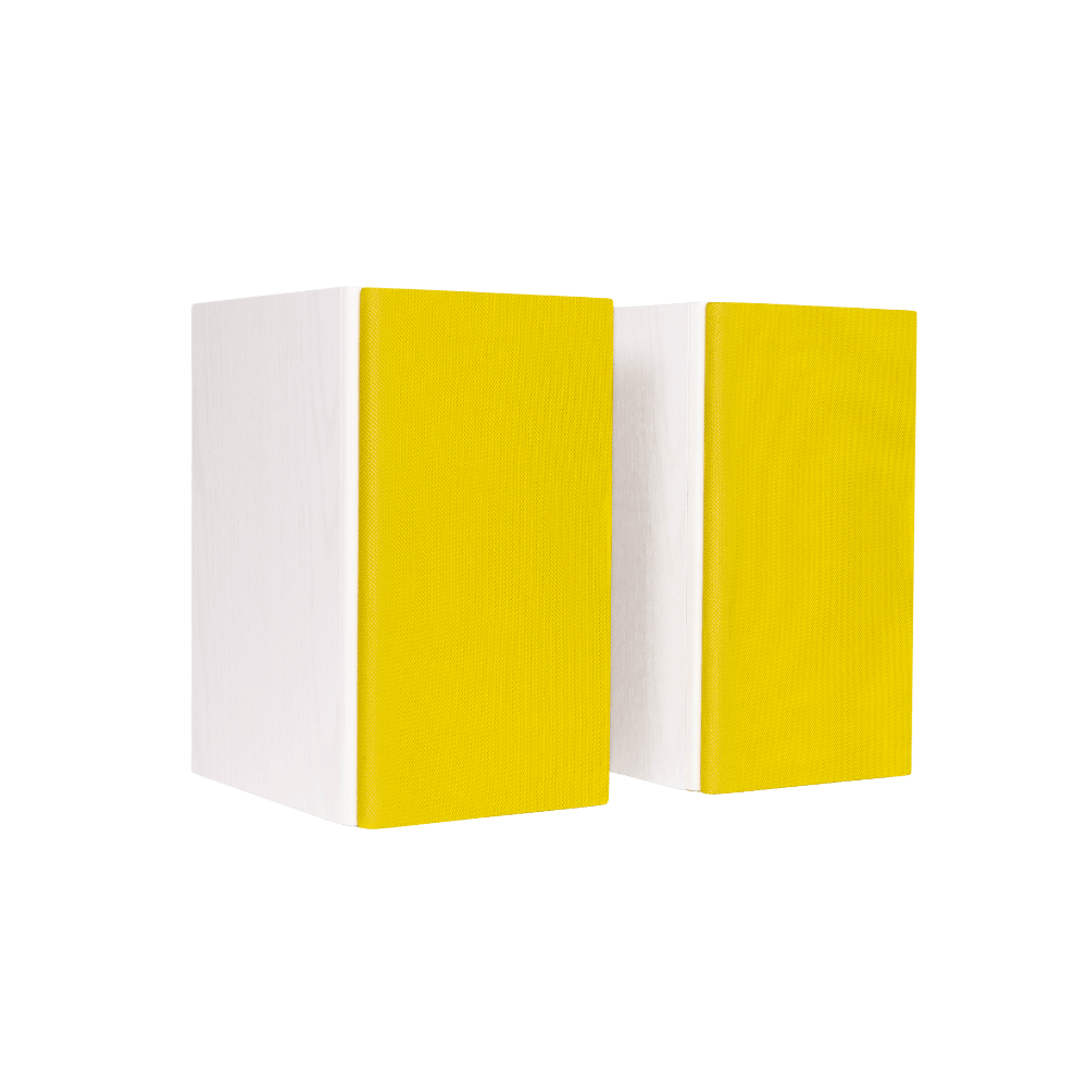 Encel Gelati Bookshelf Speakers in Vanilla White with yellow lemon Grilles
