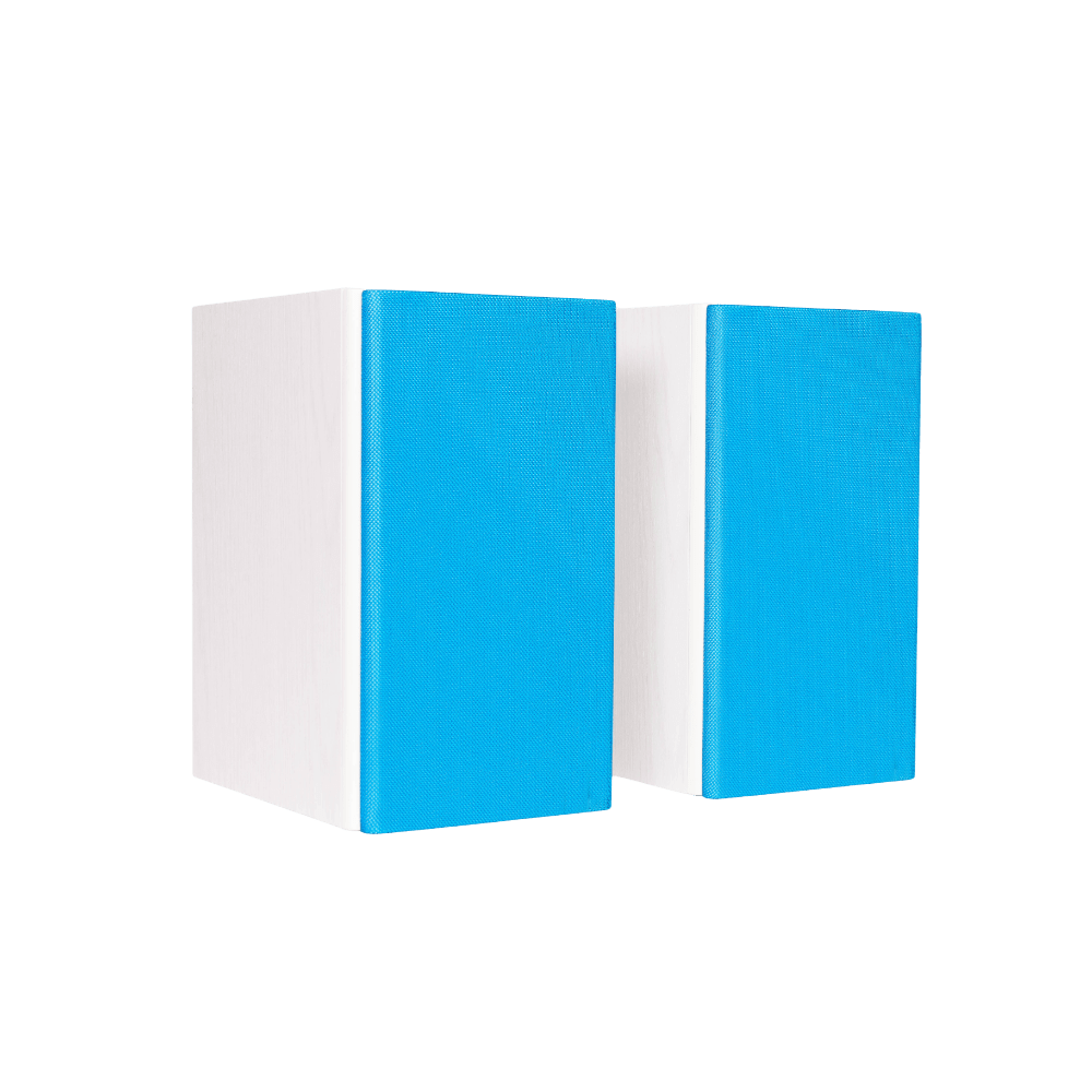 Encel Gelati Bookshelf Speakers in Vanilla White with ocean blue Grilles