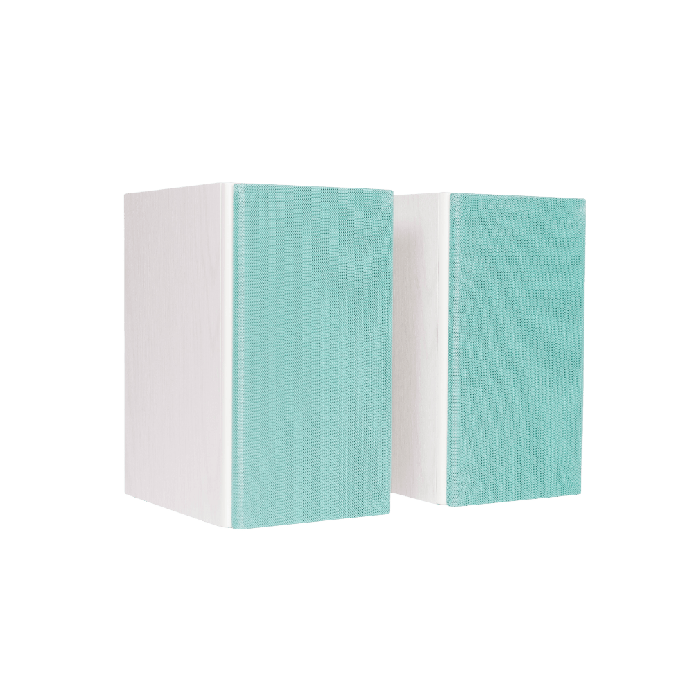 Encel Gelati Bookshelf Speakers in Vanilla White with turquoise Grilles