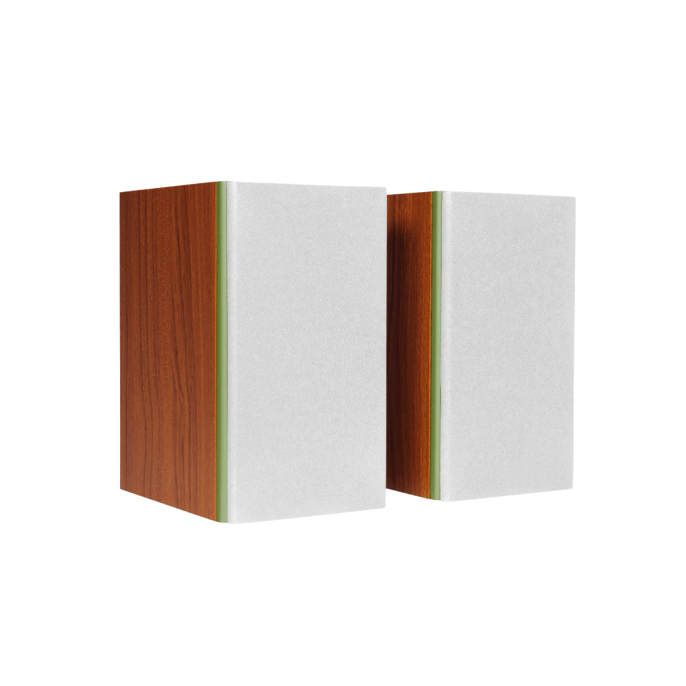 Encel Gelati Bookshelf Speakers in Walnut Pistachio with White Grilles