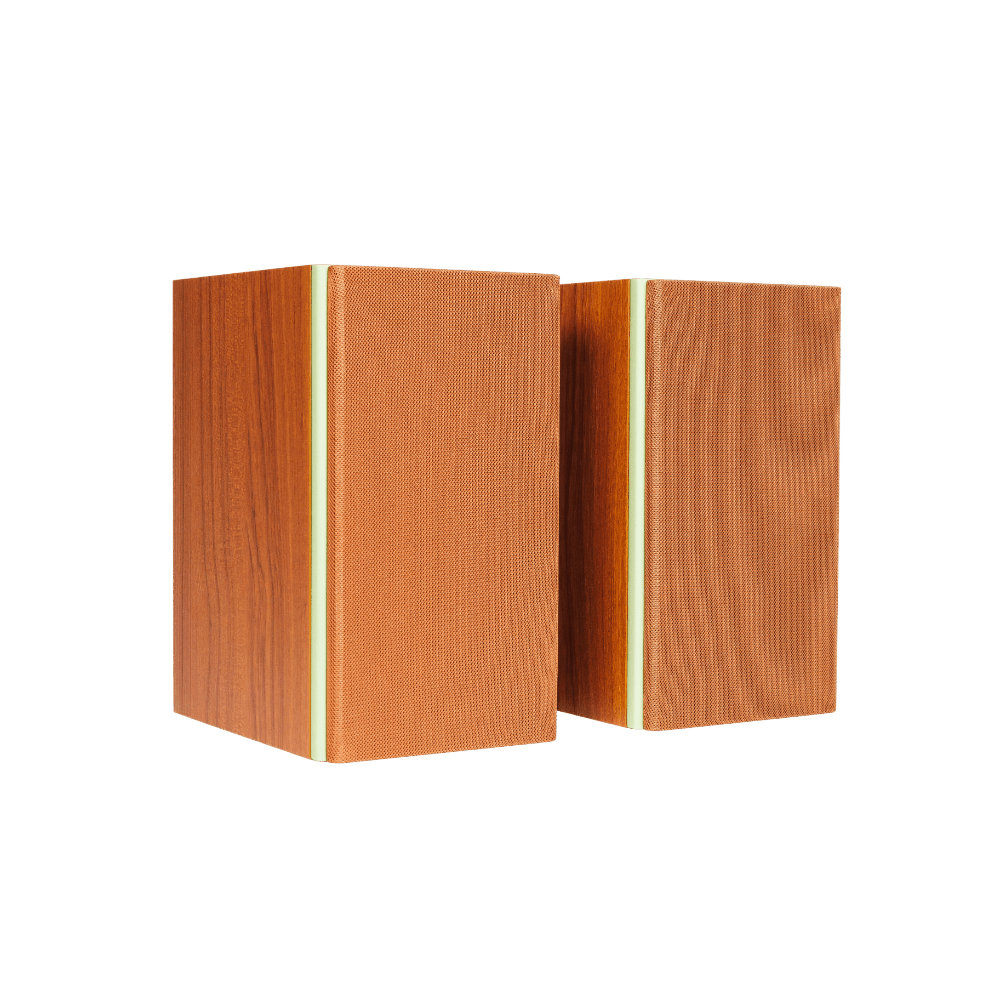 Encel Gelati Bookshelf Speakers in Walnut Pistachio with Coffee Brown  Grilles