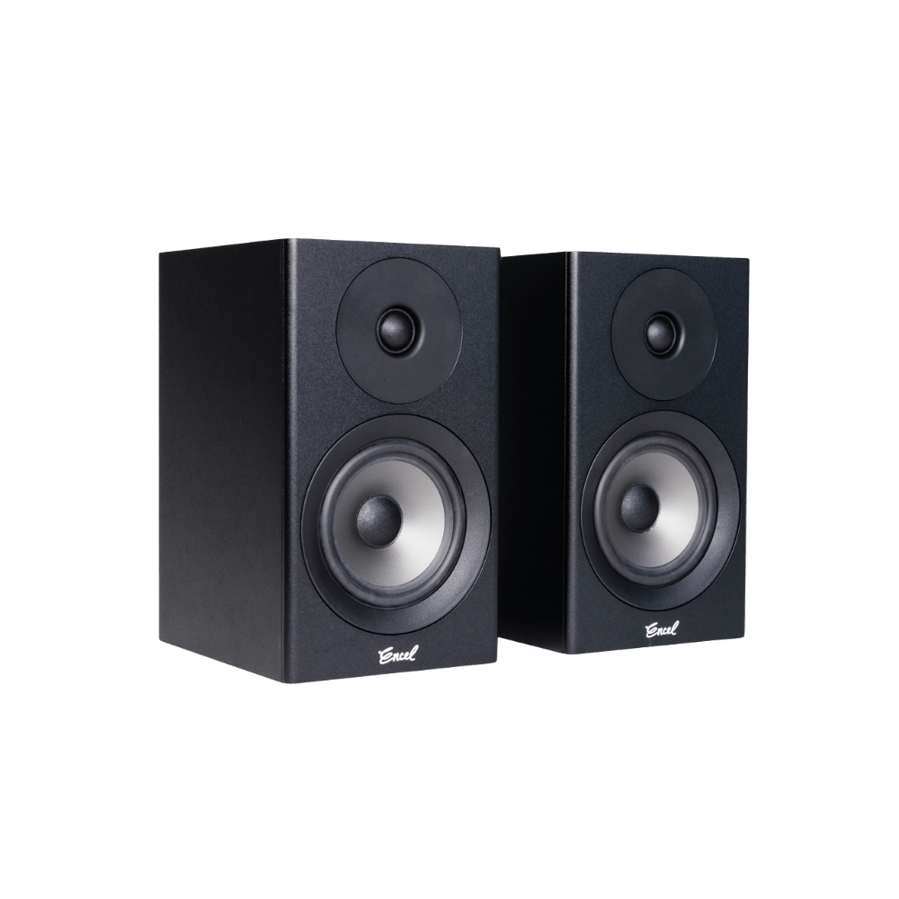 Encel Raw Gelati Bookshelf Speakers, angled without grilles