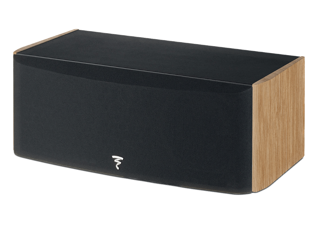 Focal Aria EVO X Centre Speaker in Prime Walnut, angled with grille