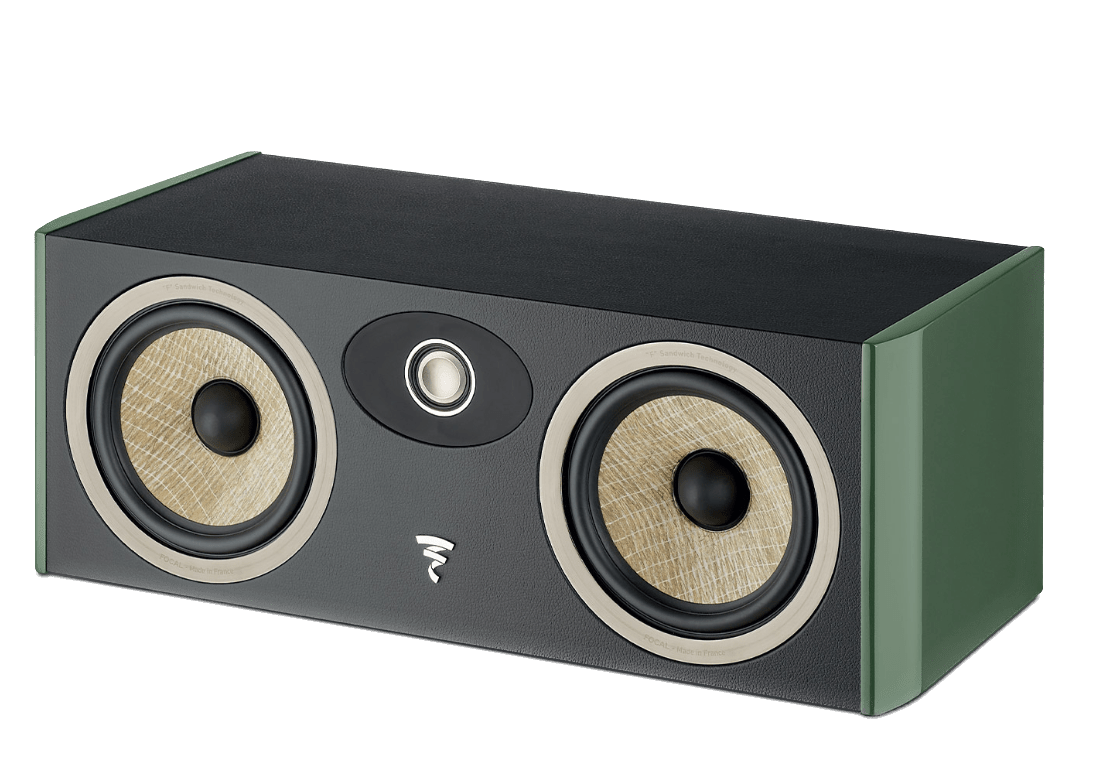 Focal Aria EVO X Centre Speaker in Moss Green, angled without grille