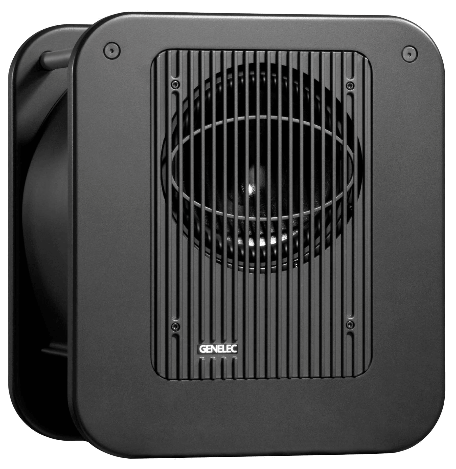 Genelec 7360A Studio Subwoofer in black.  Angled image