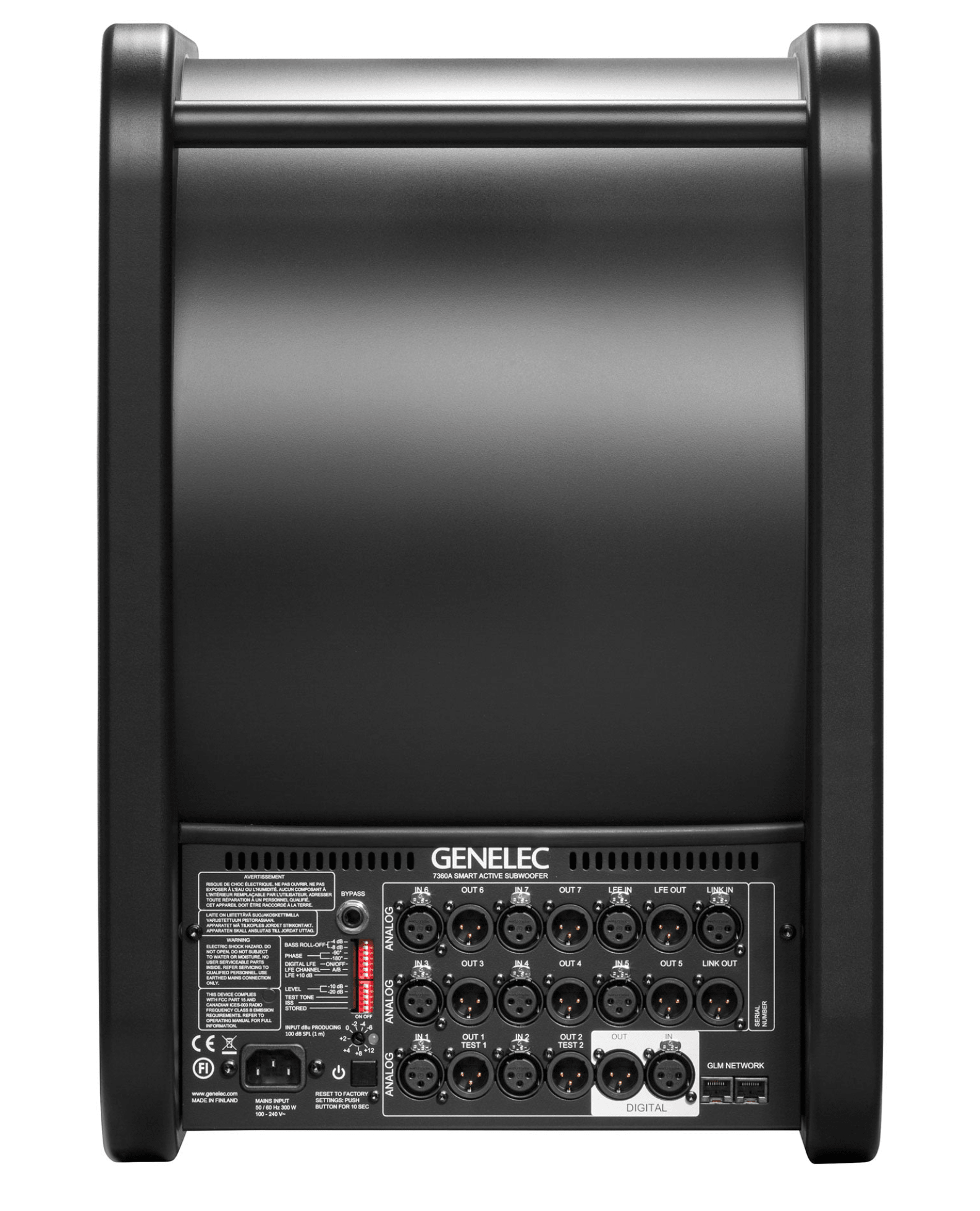 Genelec 7360A Studio Subwoofer in black.  Side image