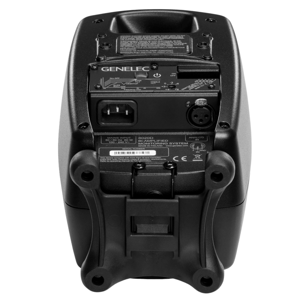 Genelec 8020D Two-Way  Active Studio Monitors.  Individual monitor shown in Special Order Black, underside