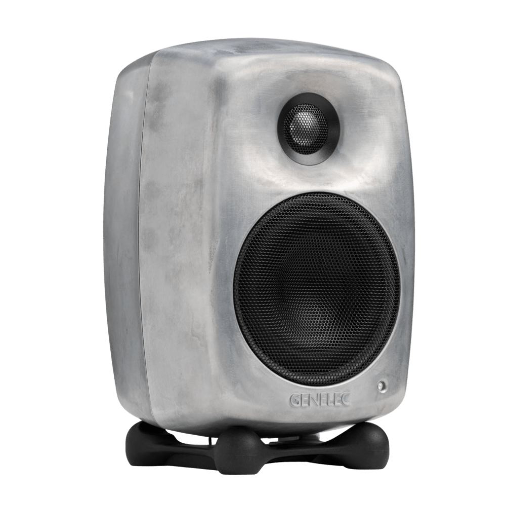 Genelec 8020D Two-Way  Active Studio Monitors.  Individual monitor shown in Raw, angled to the right
