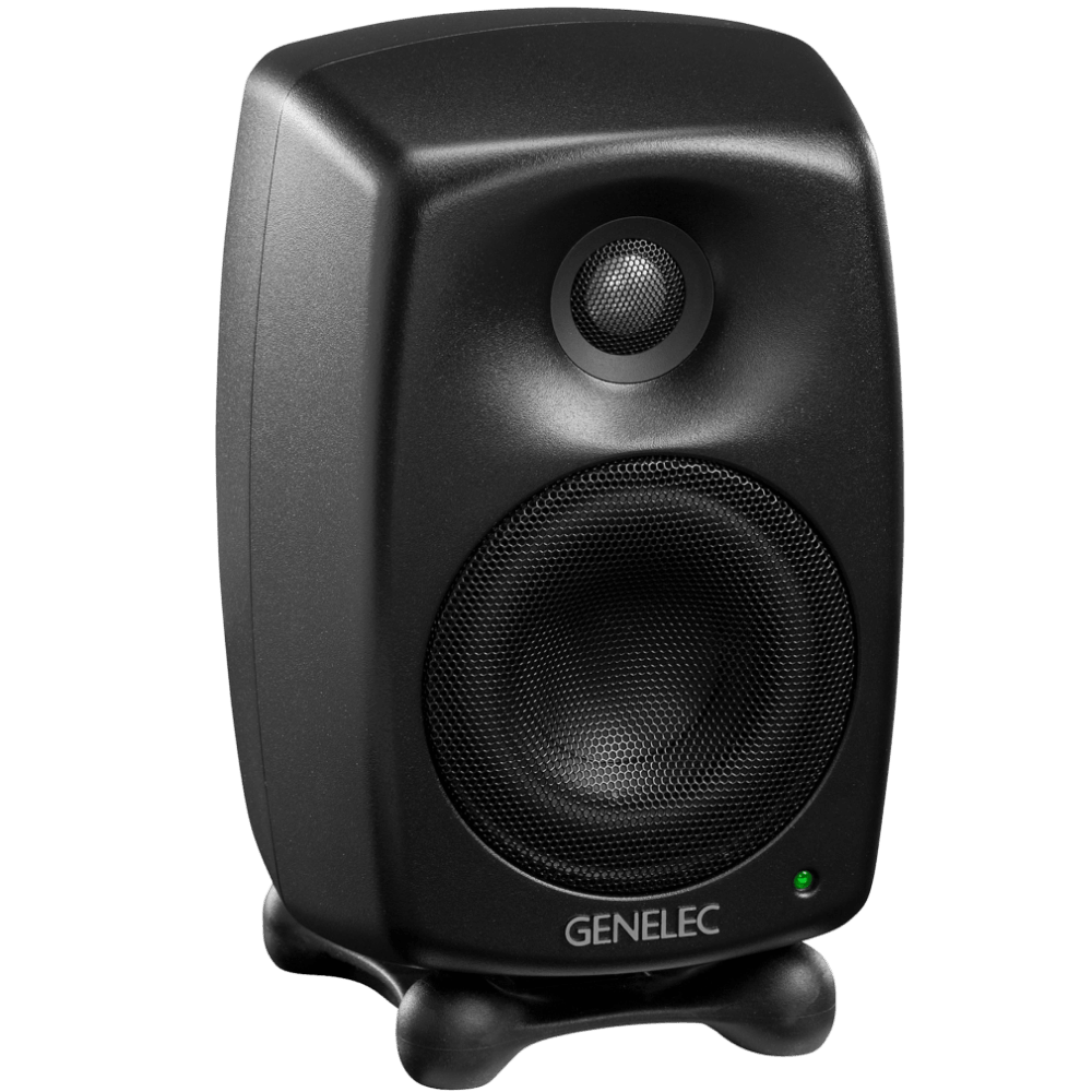 Genelec 8020D Two-Way  Active Studio Monitors.  Individual monitor shown in Special Order Black, angled right