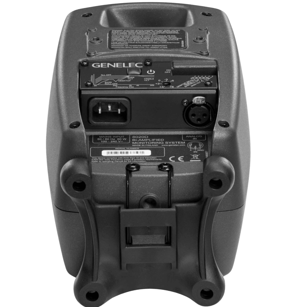 Genelec 8020D Two-Way Active Studio Monitors.  Individual monitor shown in Dark Grey, back of unit