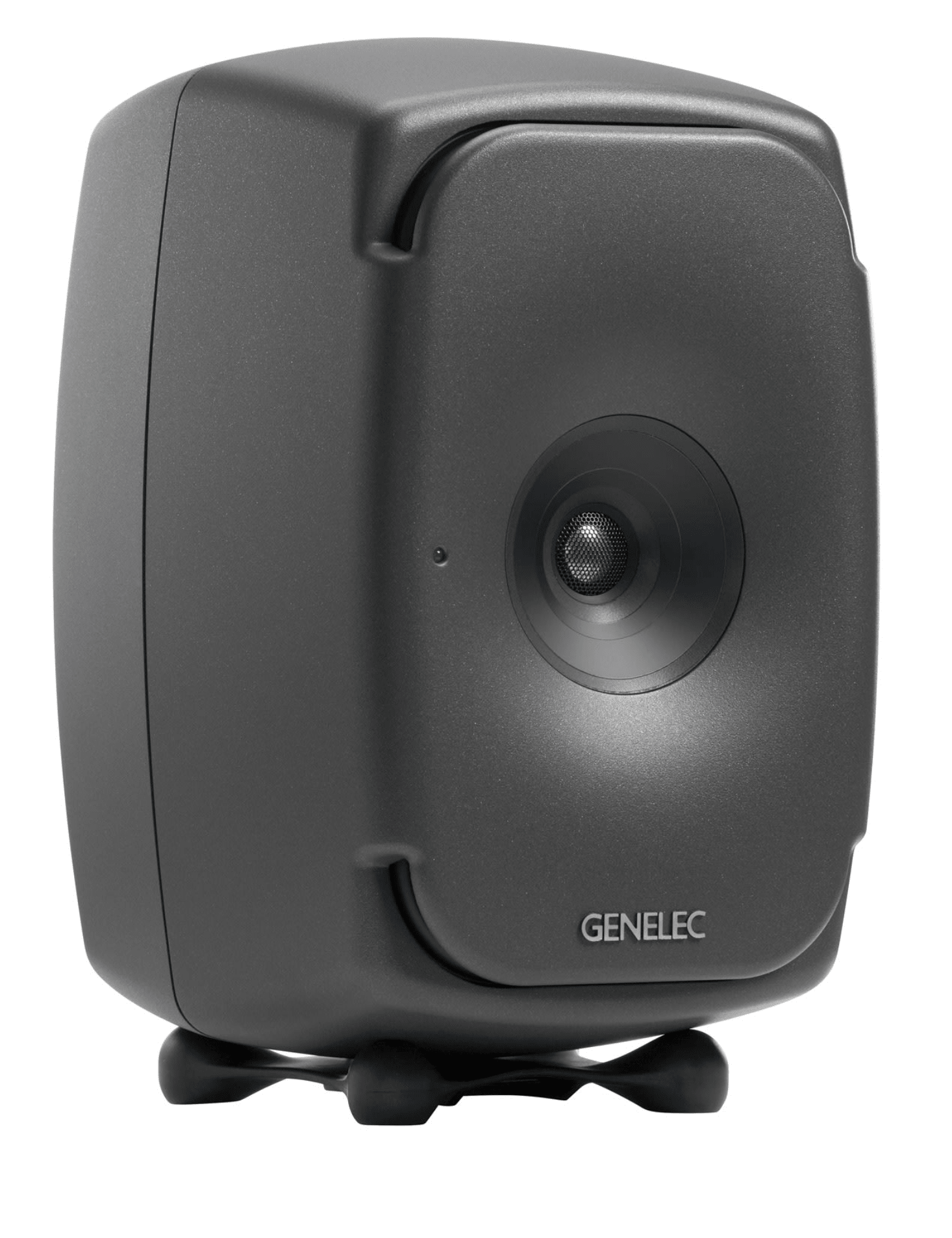 Genelec 8341A SAM Active Studio Monitors in dark gray. Angled image