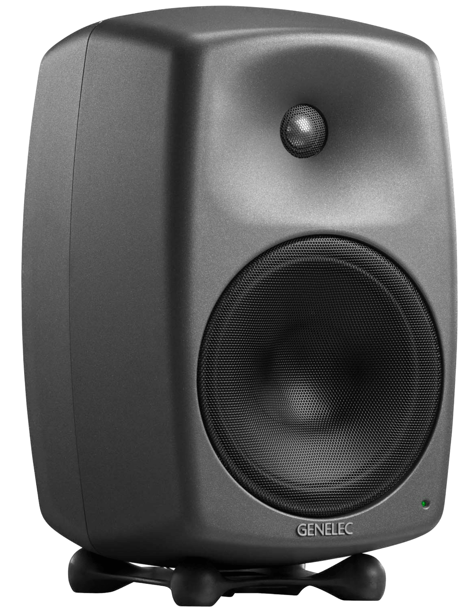 Genelec 8350A SAM Active Studio Monitors in dark gray angled