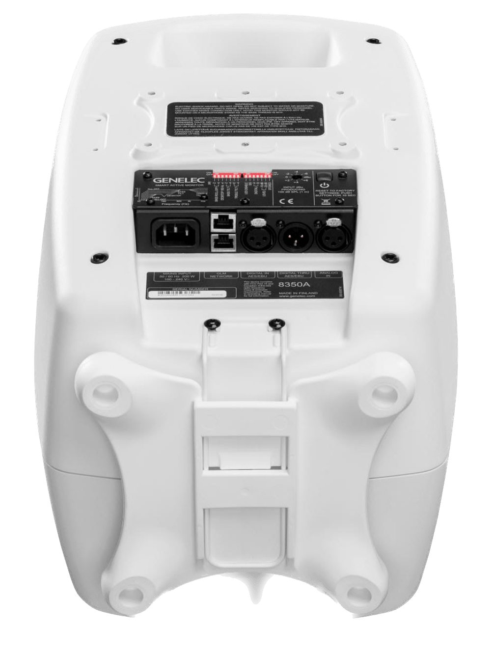Genelec 8350A SAM Active Studio Monitors in white.  Bottom and back