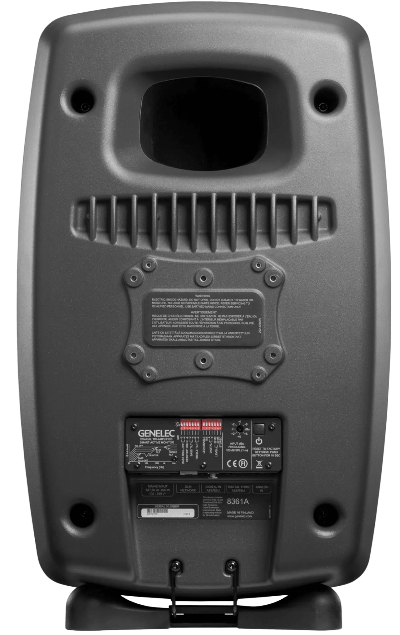 Genelec 8361A SAM Studio Monitors in dark gray.  Back image