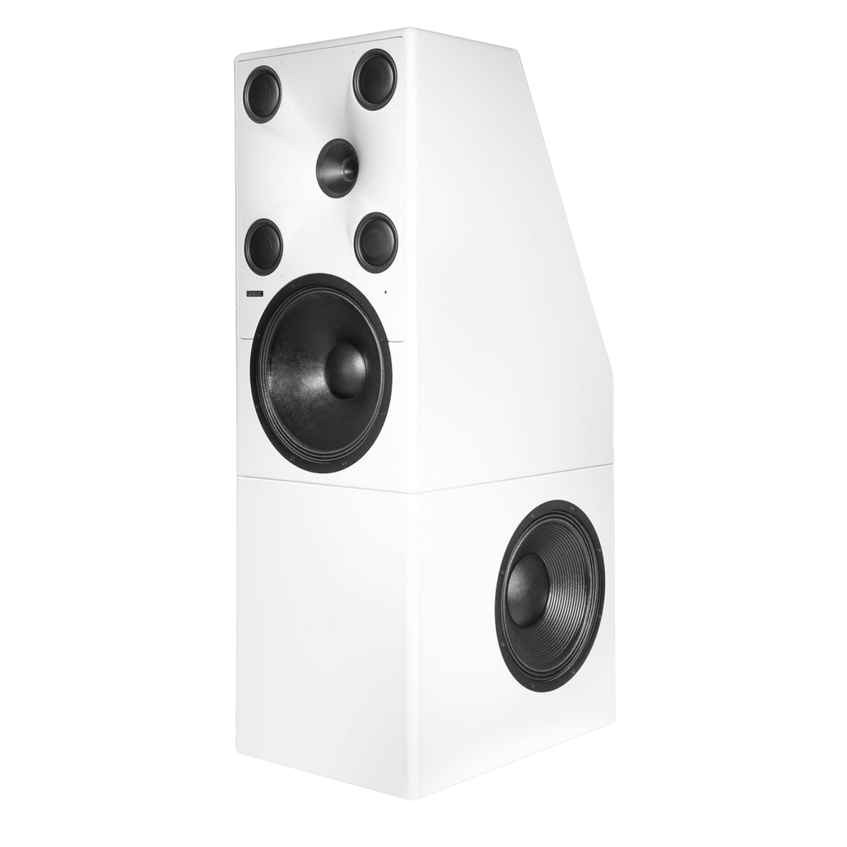 Genelec 8381A SAM™ Adaptive Source Point Monitor  in white, angled left with side showing