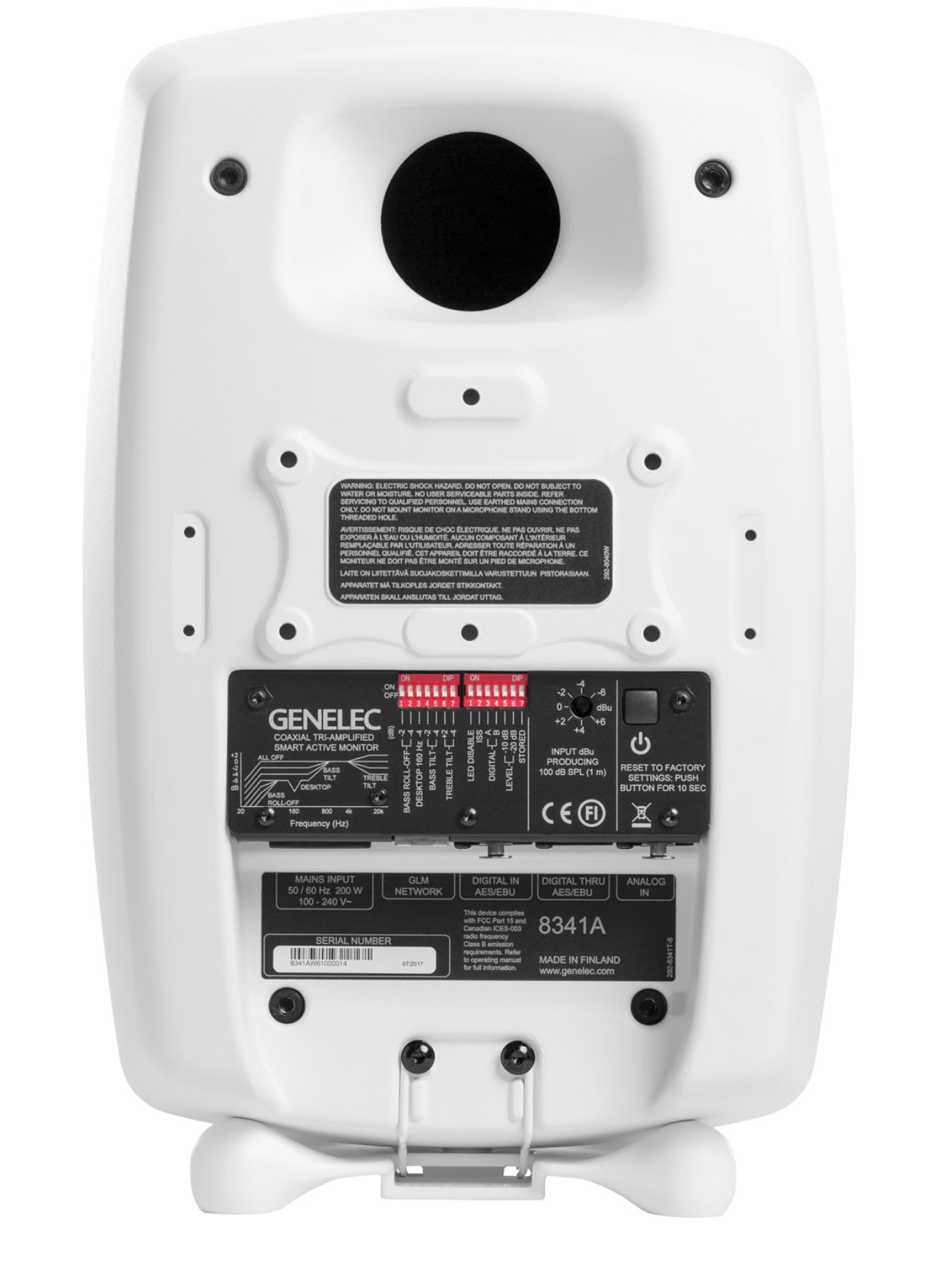 Genelec 8341A SAM Active Studio Monitors in white. Back image