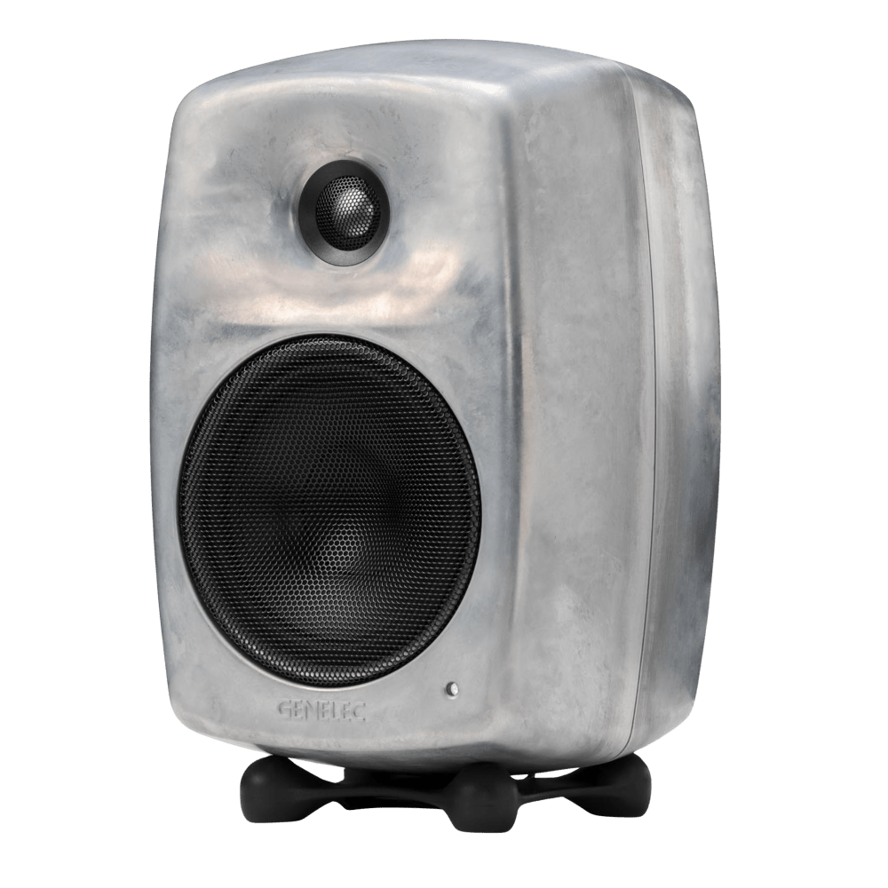 Genelec 8030C Two-Way  Active Studio Monitors.  Individual monitor shown in Raw, angled to the left.