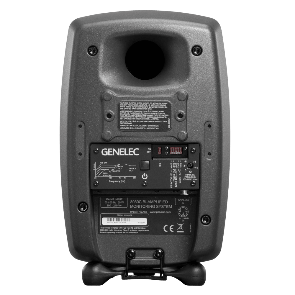 Genelec 8030C Two-Way  Active Studio Monitors.  Individual monitor shown in Dark Grey, back.