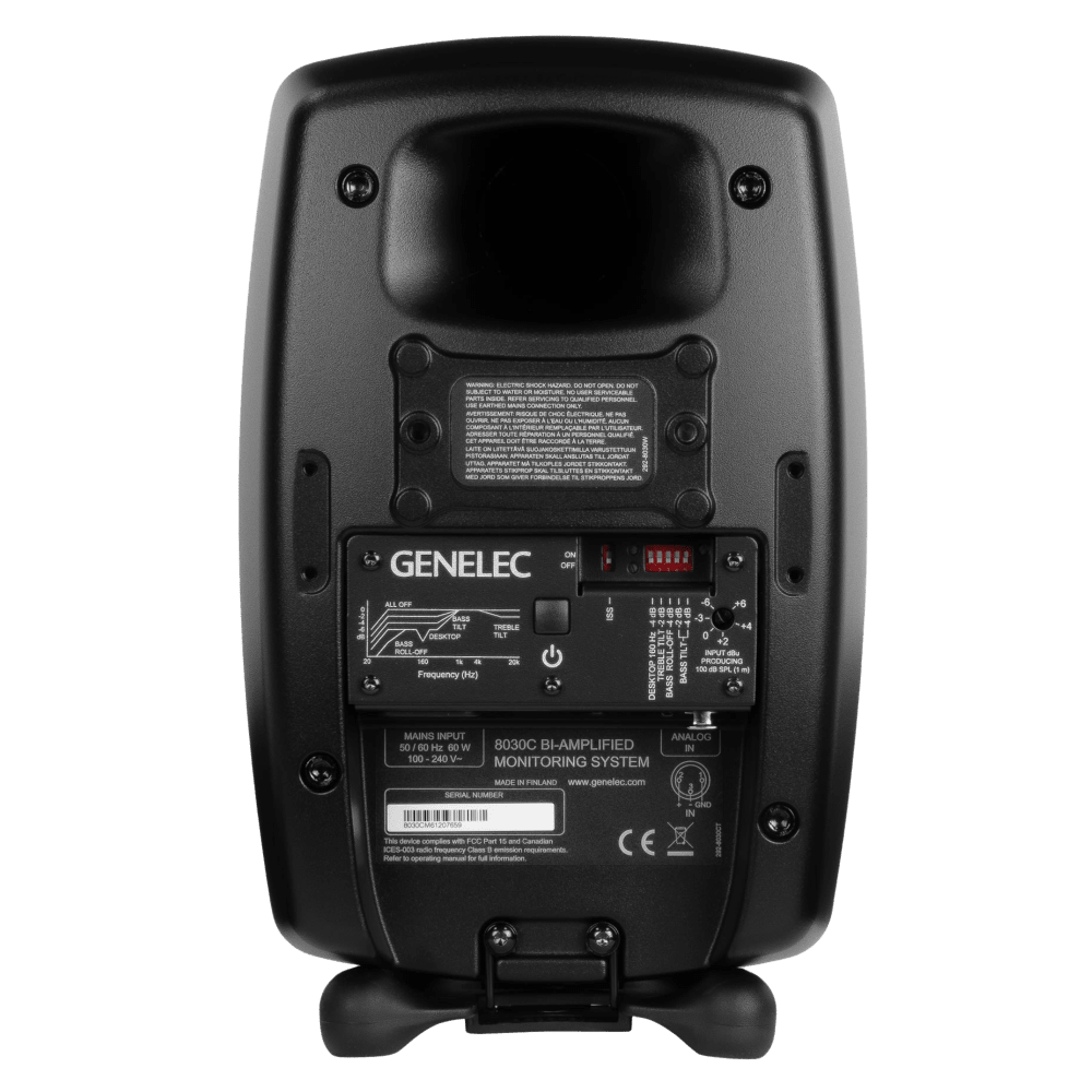 Genelec 8030C Two-Way  Active Studio Monitors.  Individual monitor shown in Black, back.