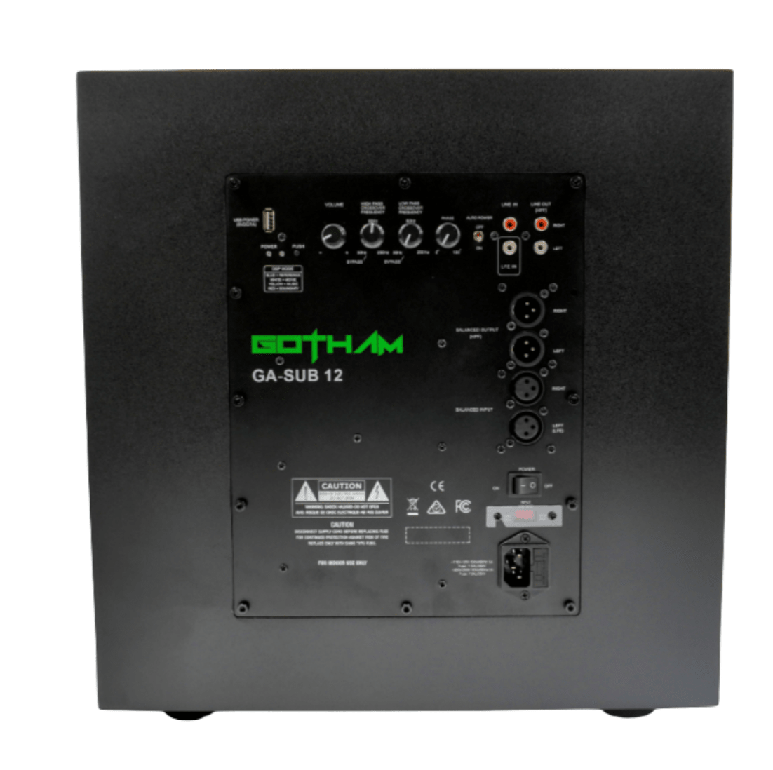 Gotham Audio GA-SUB 12, back of sub