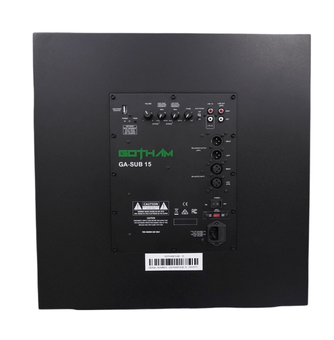 Gotham Audio GA-SUB 15, back of sub