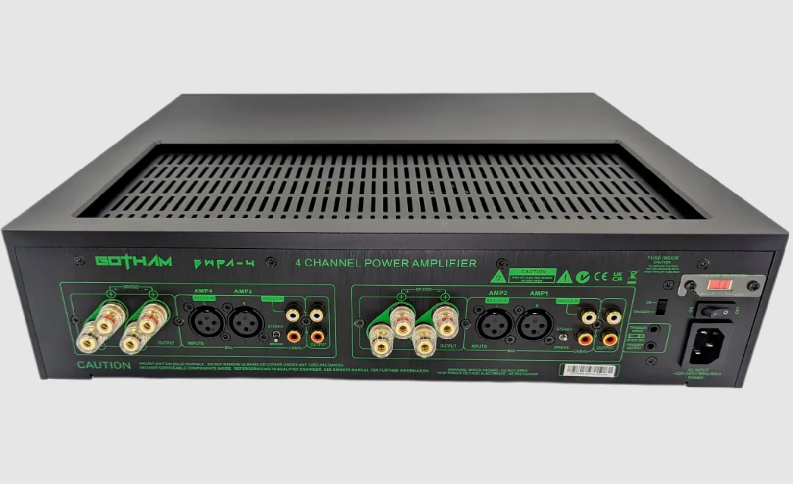 Gotham Audio BWPA-4 Channel Class A/B Power Amplifier, back and top view