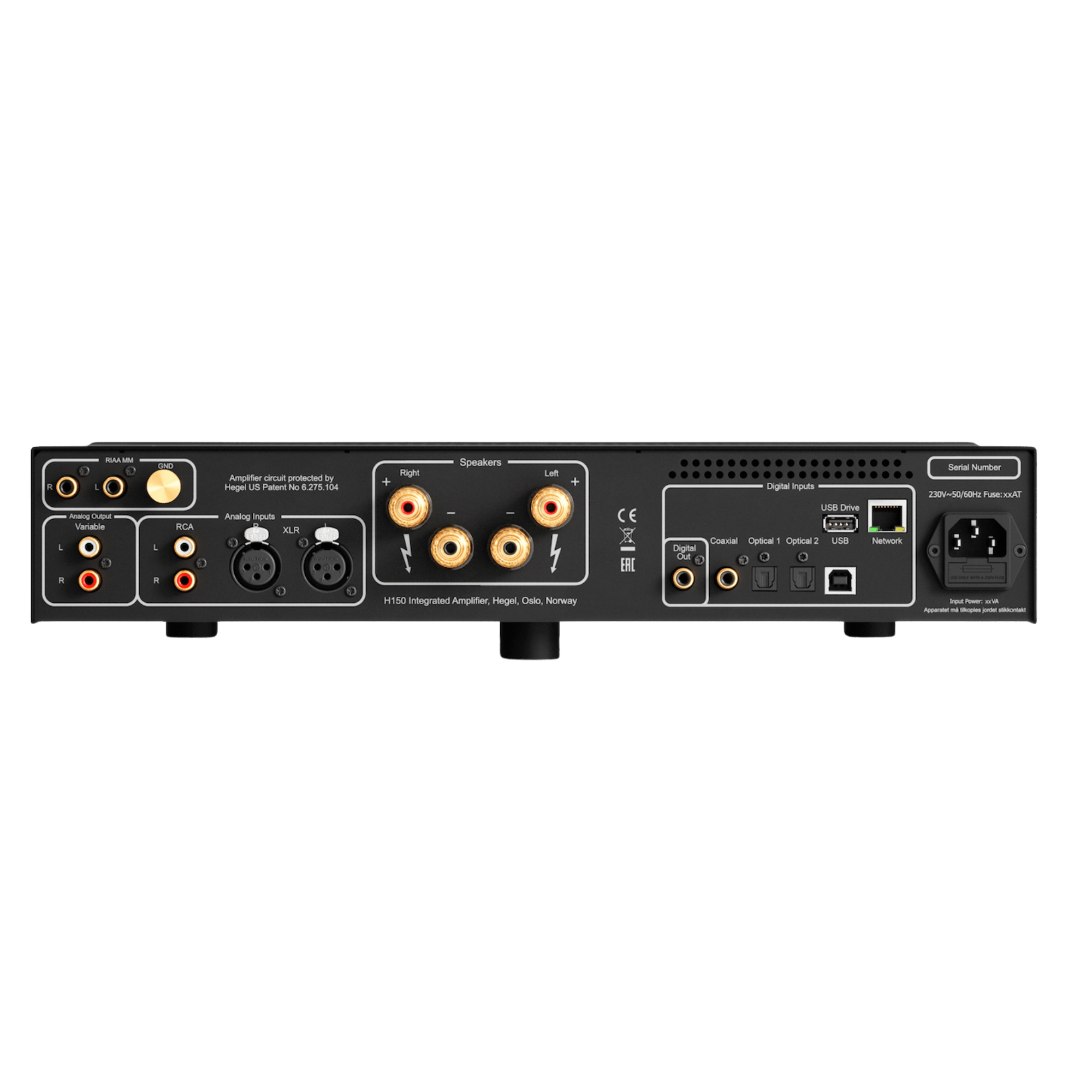 Hegel H150 Streaming Amplifier in Black, of back of unit