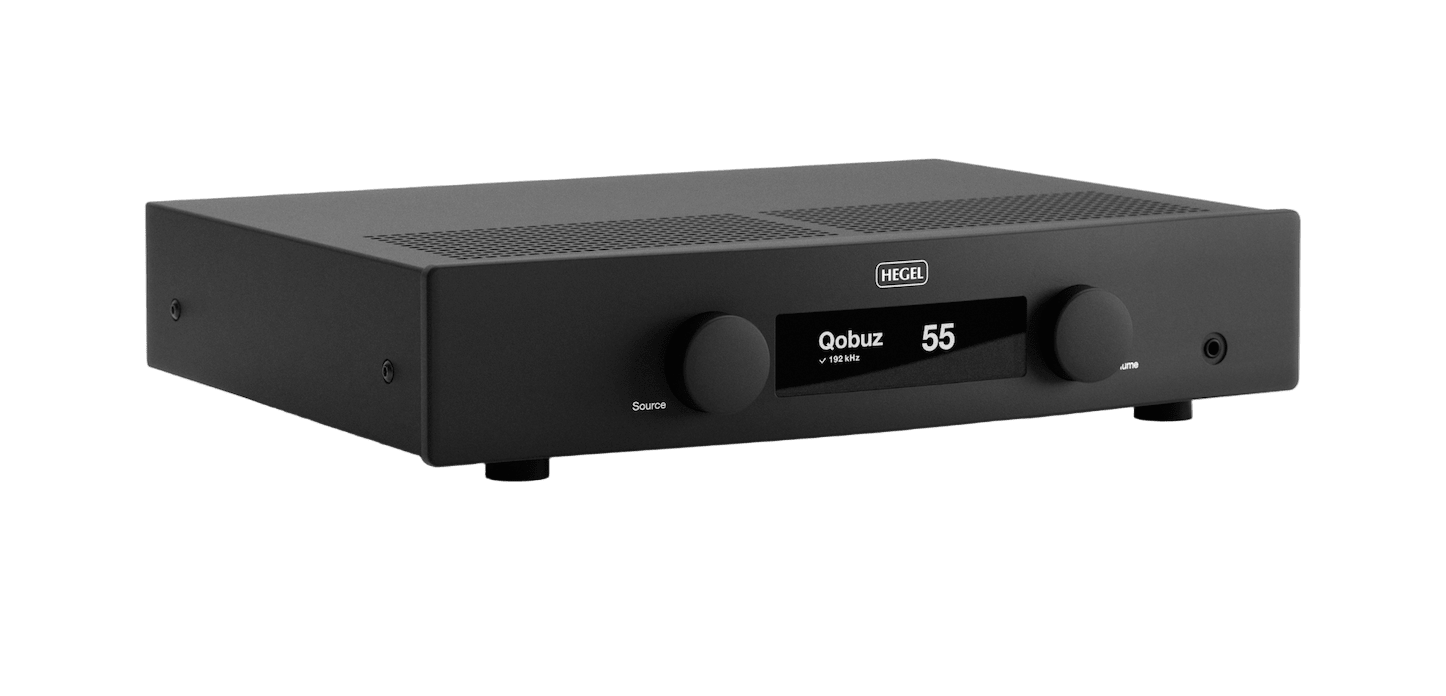 Hegel H150 Streaming Amplifier in Black, angled view