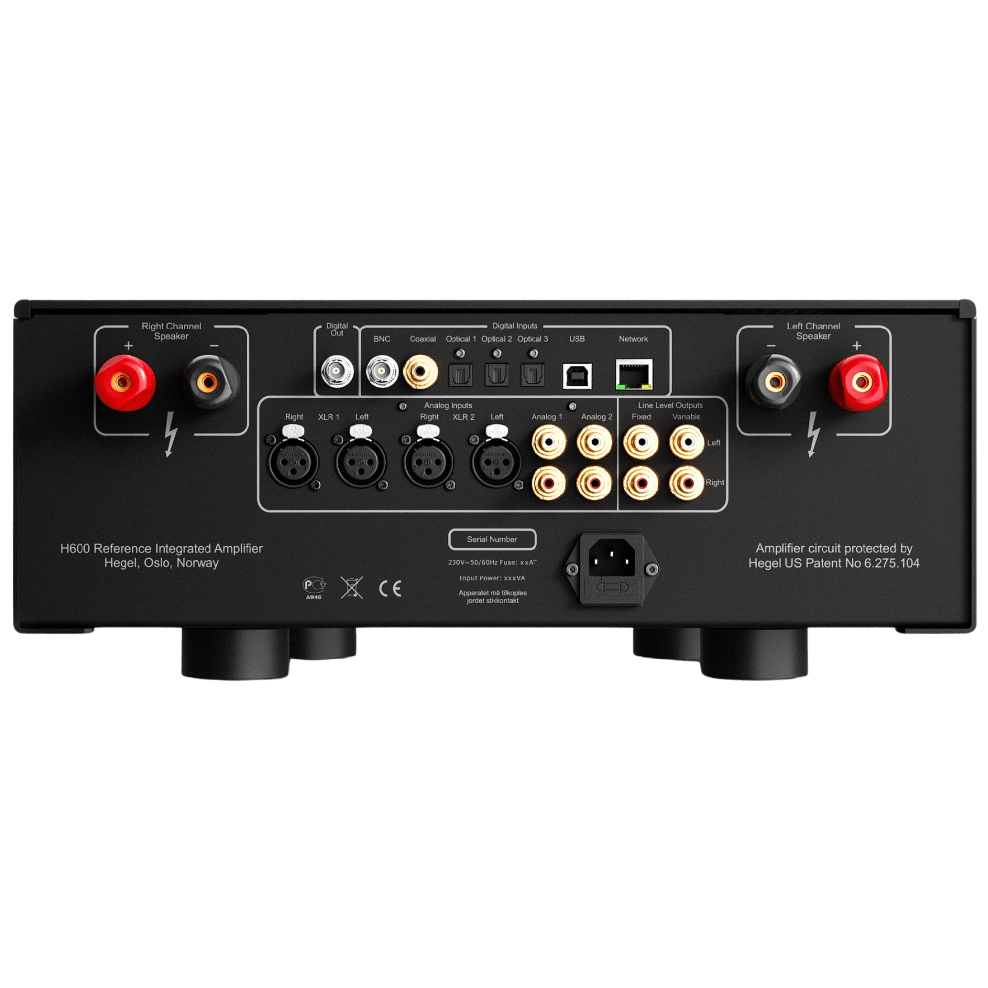 Hegel H600 Integrated Amplifier, back of unit