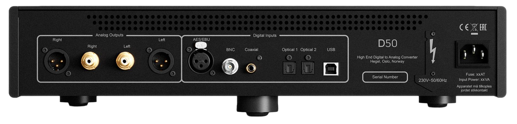 Hegel DAC D50, back of unit