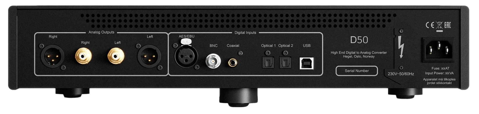 Hegel DAC D50, back of unit