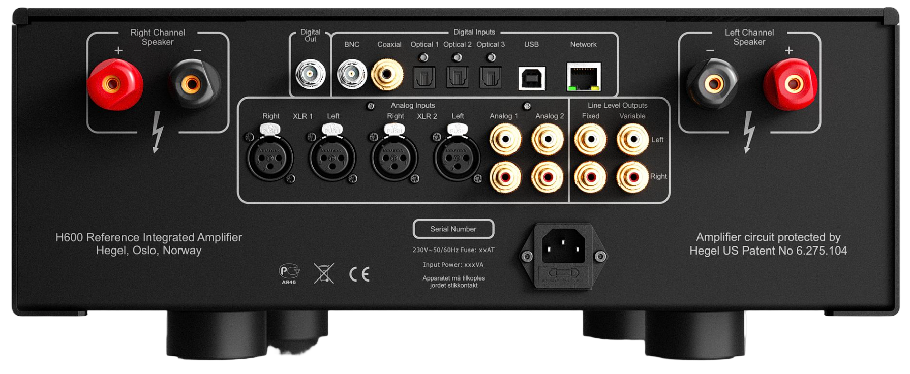 Hegel H600 Integrated Amplifier, back of unit