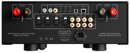 Hegel H600 Integrated Amplifier, back of unit
