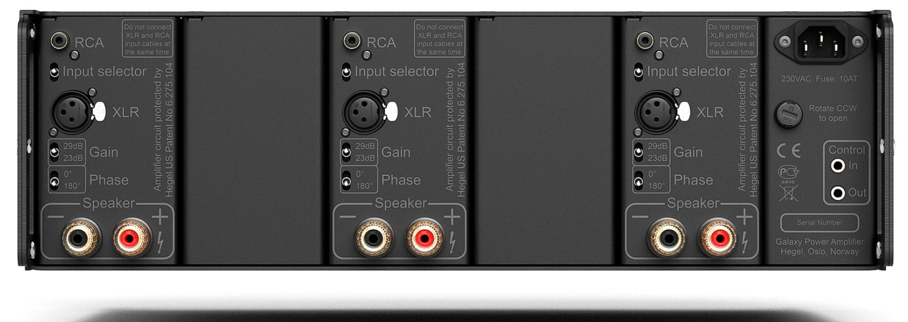 HEGEL C53 3 Channel Power Amplifier, back of unit
