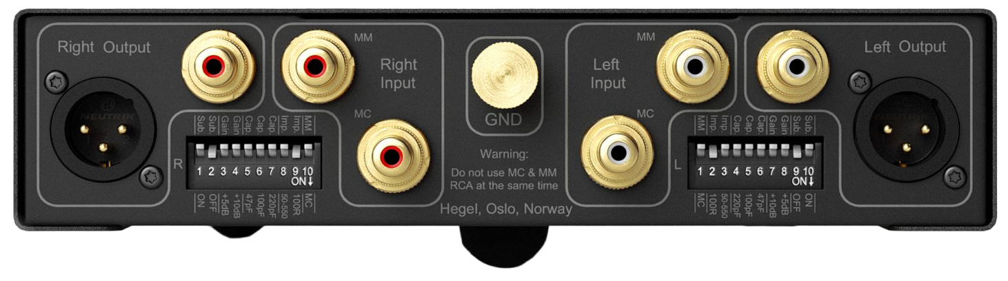 Hegel V10 Phono Preamplifier, back of unit