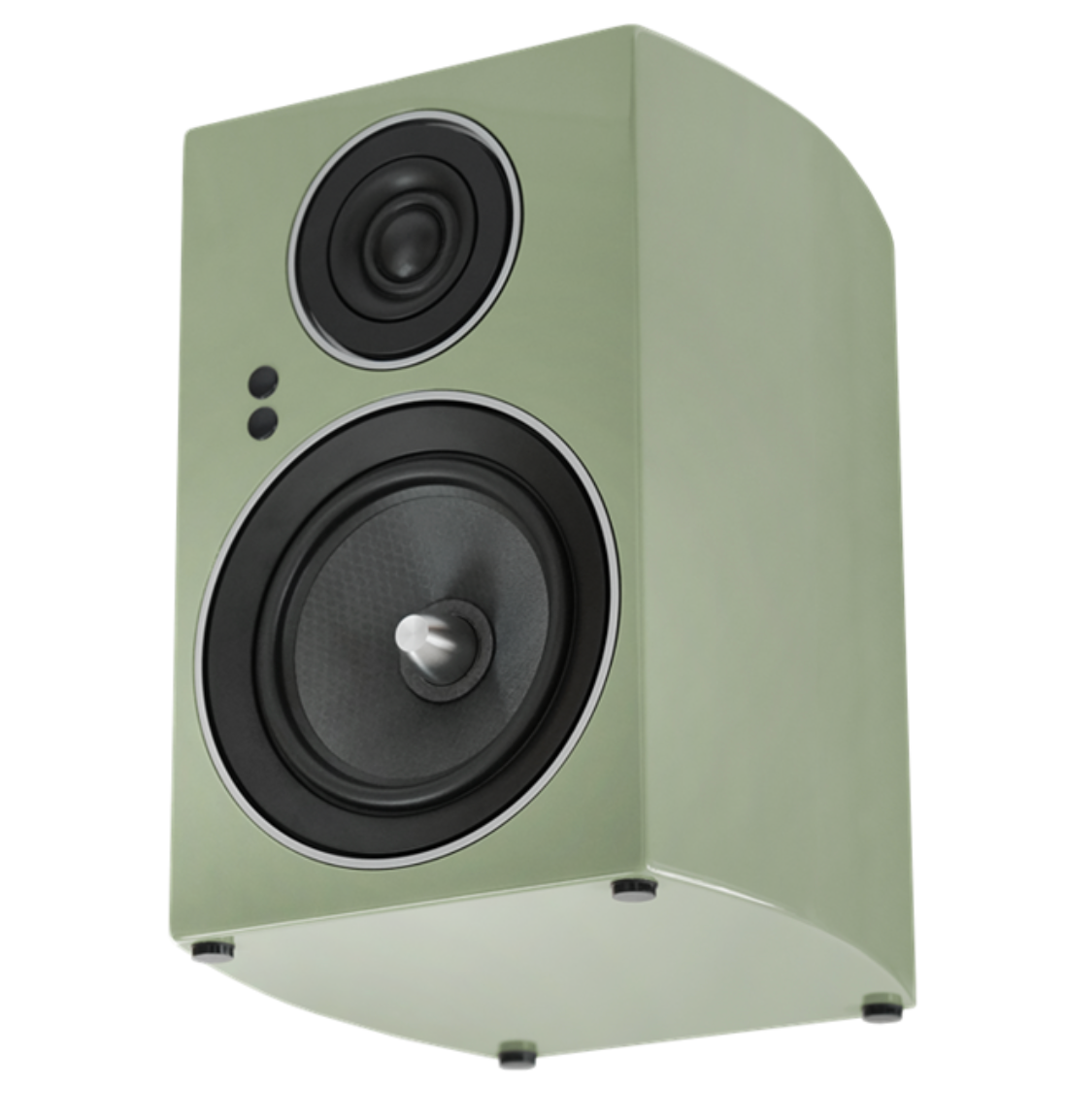 Jamo C707 PA Active Bookshelf Speaker in Khaki Green, angled to the left