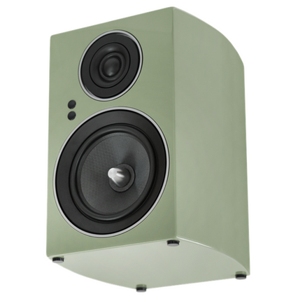Jamo C707 PA Active Bookshelf Speaker in Khaki Green, angled to the left