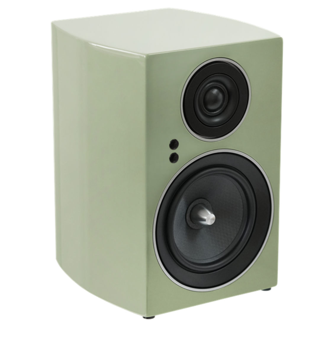 Jamo C707 PA Active Bookshelf Speaker in Khaki Green, angled to the right
