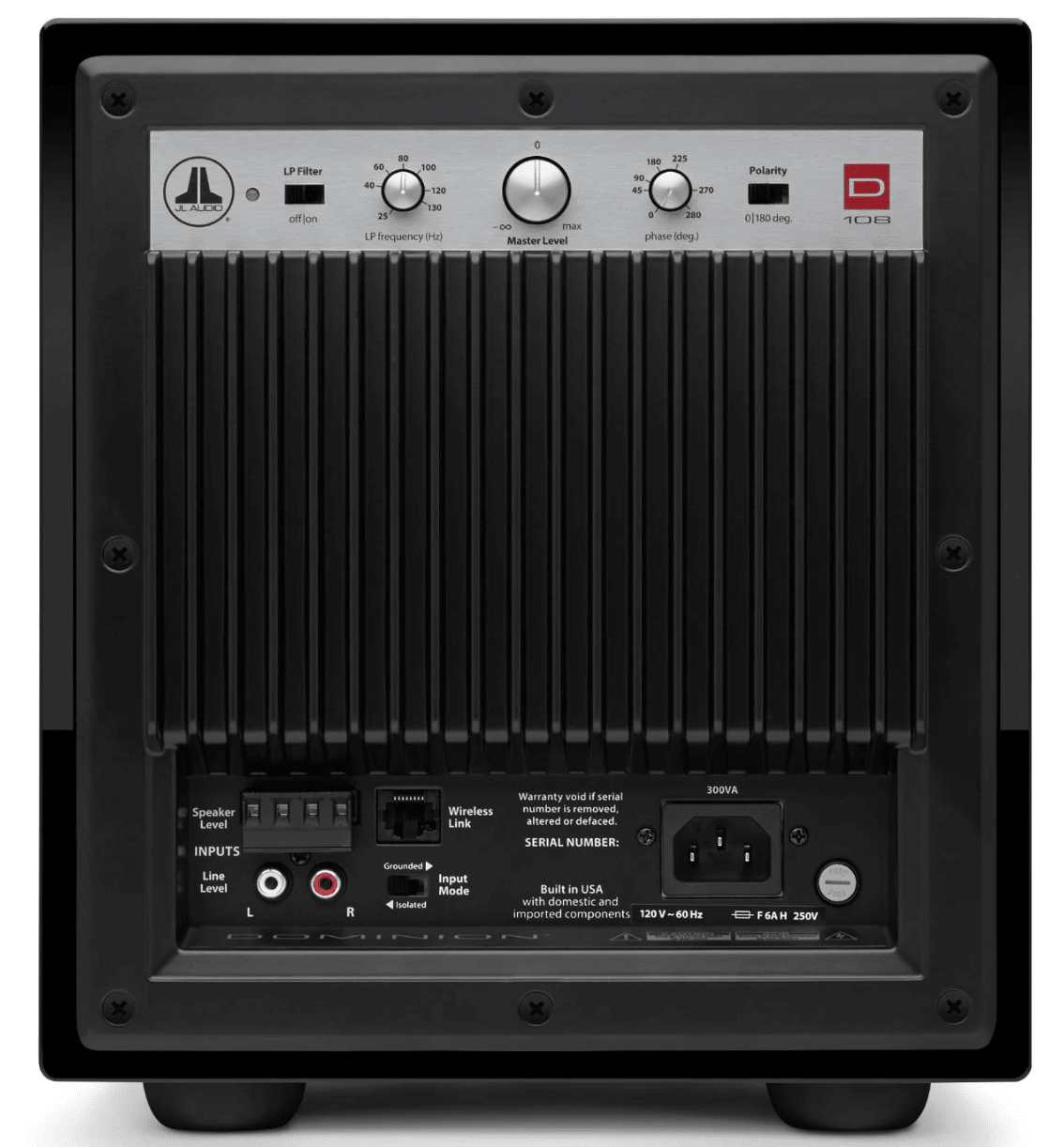 JL Audio Dominion d108 8-inch Subwoofer in Black Gloss. Back of unit