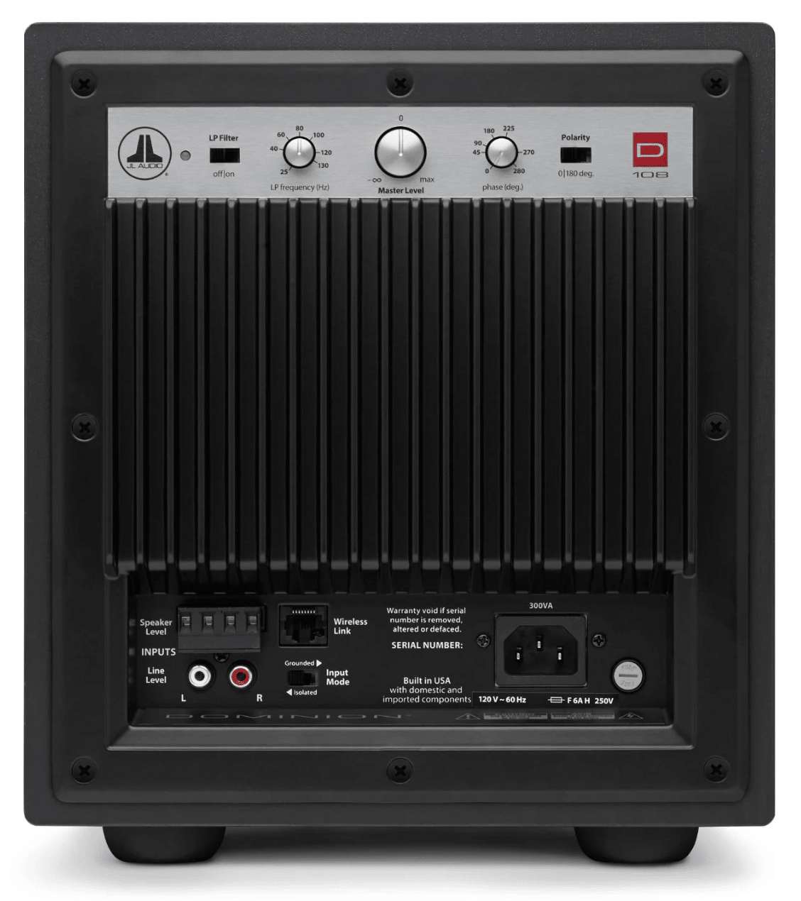 JL Audio Dominion d108 8-inch Subwoofer in Black Ash. Back of unit