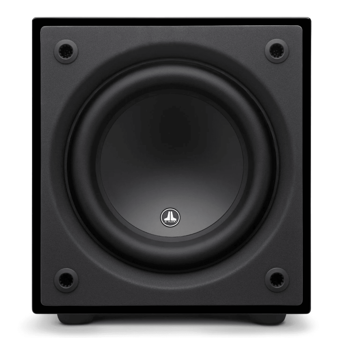 JL Audio Dominion d110 10-inch Subwoofer in Black Gloss, front of unit